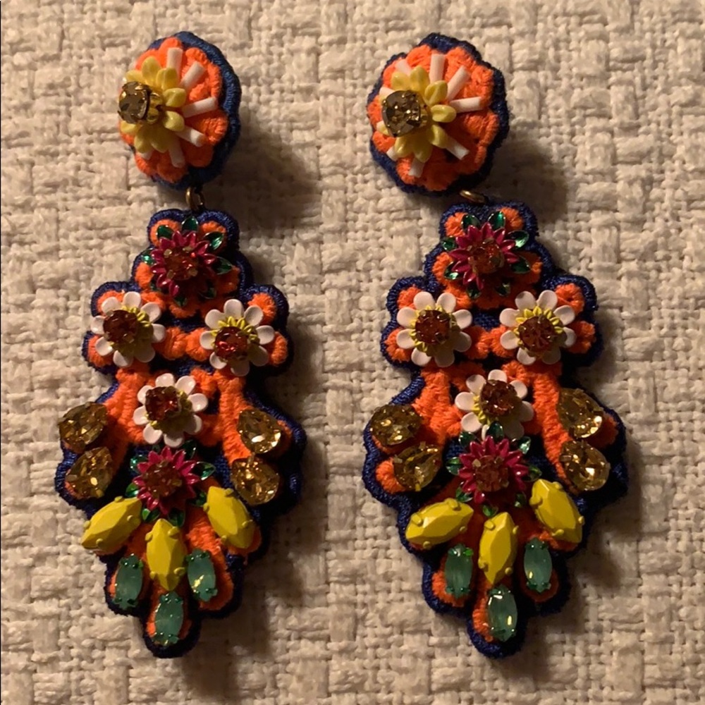 J Crew embroidered crystal earrings